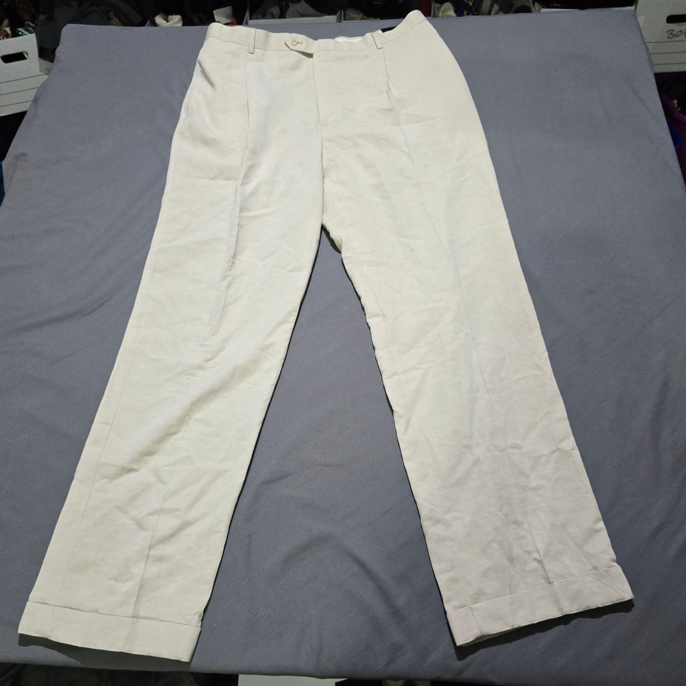 Axcess Dress Pants Mens 38x32 Beige Linen Blend Pleated Cuffed Suit Separates